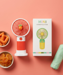 Alternative view of Mini Portable Handheld Fan with Desktop Base - Cute Carrot Design Rechargeable Personal Cooling Fan for Office, Students, and Travel