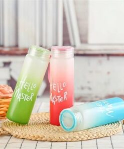 Hello Master 480ml Frosted Glass Water Bottle - Transparent Leak-Proof Portable Drinkware with Carrying Strap (Random Color)