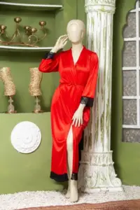 Elegant Luxury Silk Night Gown with Delicate Lace Trim - Comfortable Sleepwear for Women Free Size -  Sku : R-016